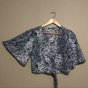 Bell sleeve snakeskin wrap crop
